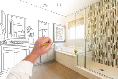El çizimi özel Master banyo ile bitmiş fotoğraf kesiti.