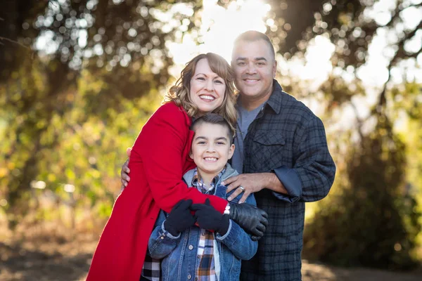 Mixed Race Family Portrait Outdoors — Stok fotoğraf