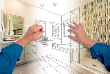 Erkek Eller Güzel Özel Banyo Çizimi Tamamlanan İnşaata Mezuniyet Veriyor
