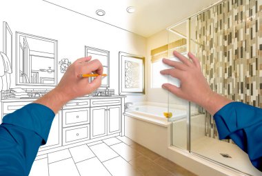 Erkek Eller Güzel Özel Banyo Çizimi Tamamlanan İnşaata Mezuniyet Veriyor