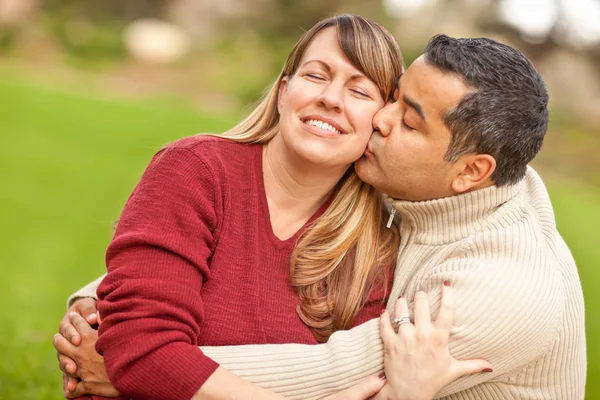 Attractive Mixed Race Couple Portrait in the Park — Stock Photo, Image