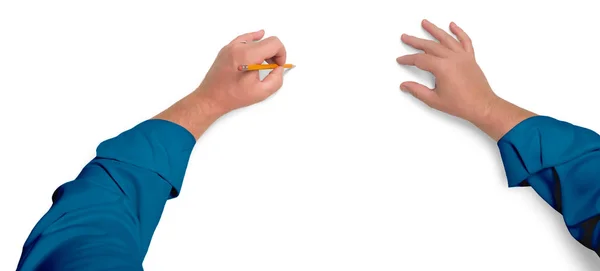Manos masculinas dibujando con lápiz en blanco —  Fotos de Stock