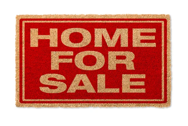 Casa in vendita tappetino di benvenuto isolato su uno sfondo bianco — Foto Stock