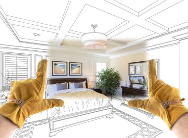 Erkek Müteahhit Eller Çerçeveleme Özel Ana Yatak Odası Tasarımı Tamamlanmış Çizim Bölümü