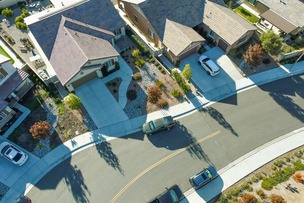 Aerial View of Populated Neigborhood Of Houses.