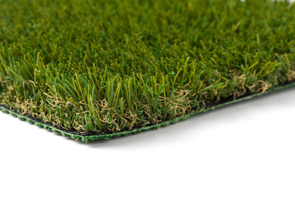 Section of Artificial Turf Grass On White Background