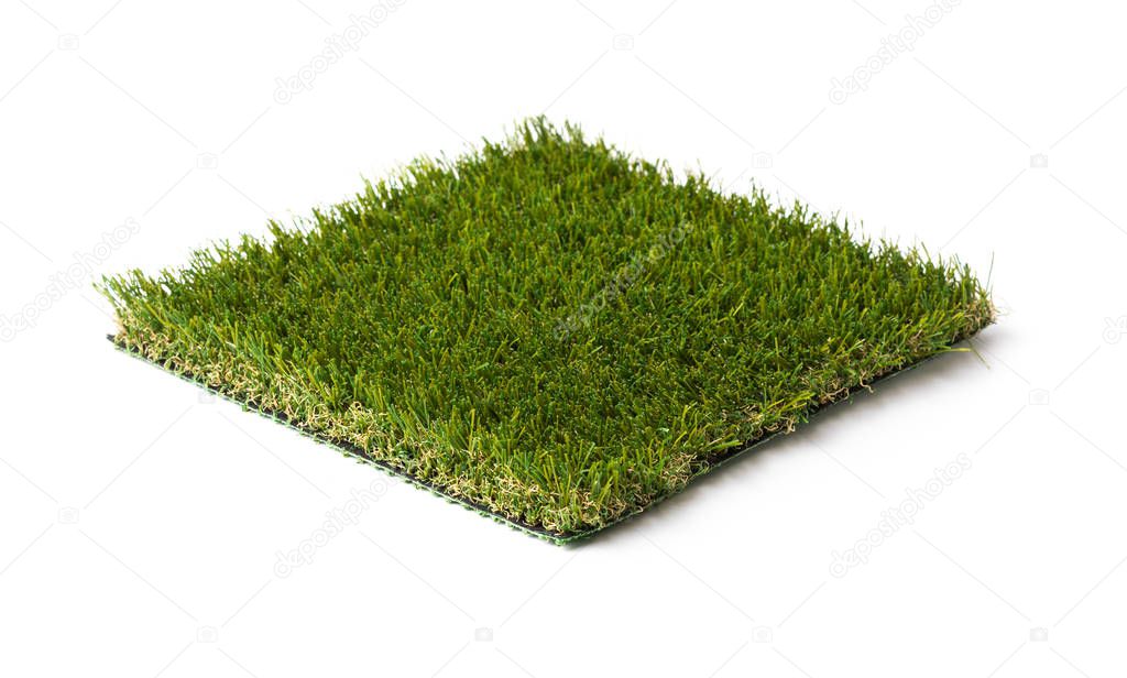 Section of Artificial Turf Grass Isolated On White Background