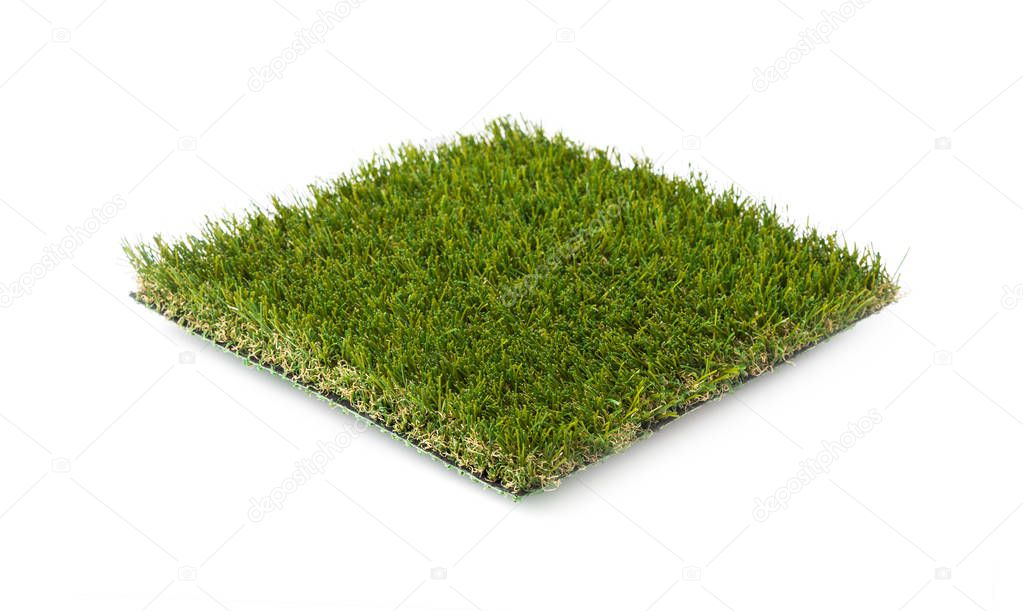 Section of Artificial Turf Grass Isolated On White Background