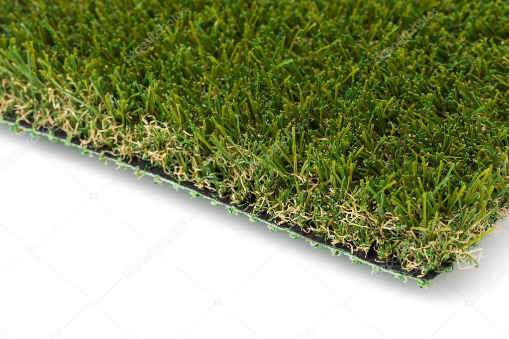 Section of Artificial Turf Grass On White Background