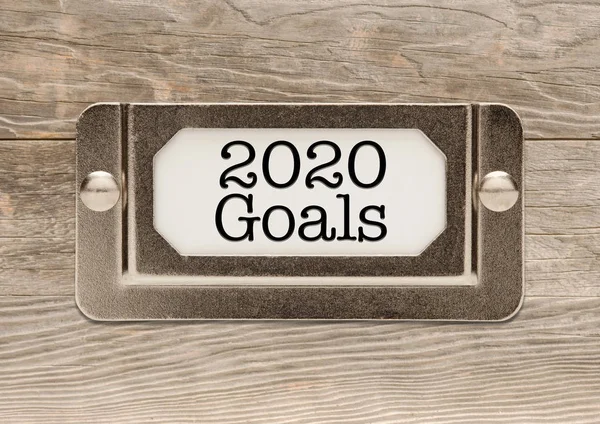 2020 Obiettivi Struttura dell'etichetta dell'armadietto metallico su legno — Foto Stock