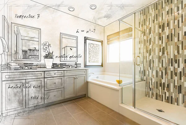 Benutzerdefinierte Master Bathroom Design Zeichnung Abstufung Bis Zum Fertigen Foto — Stockfoto