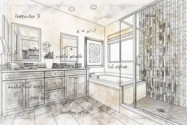 Desenho Design Banheiro Mestre Personalizado Bonito Detalhes — Fotografia de Stock