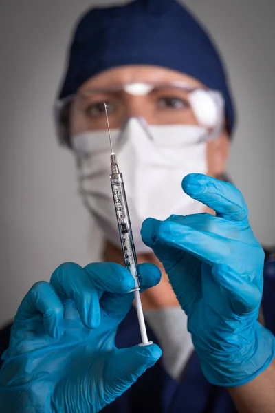 Doctor Nurse Holding Medical Syringe Needle — Stock Photo, Image