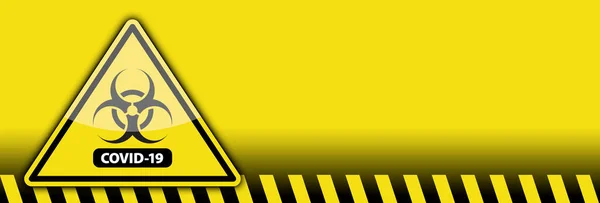 Banner Sinal Alerta Risco Biológico Covid Coronavirus Amarelo — Fotografia de Stock