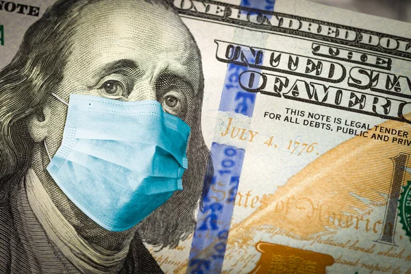 Benjamin Franklin Worried Concerned Expression Wearing Medical Face Mask One — Stock Photo, Image