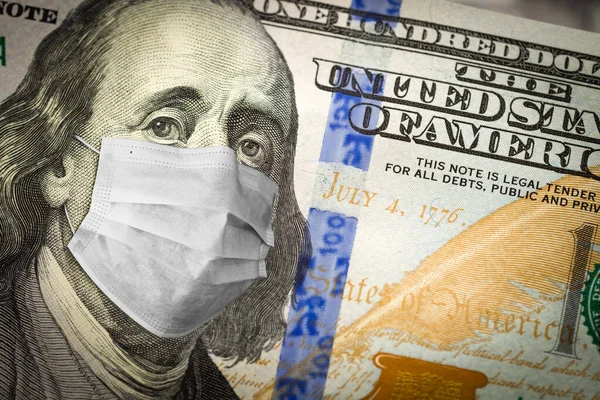 Benjamin Franklin Worried Concerned Expression Wearing Medical Face Mask One — Stock Photo, Image