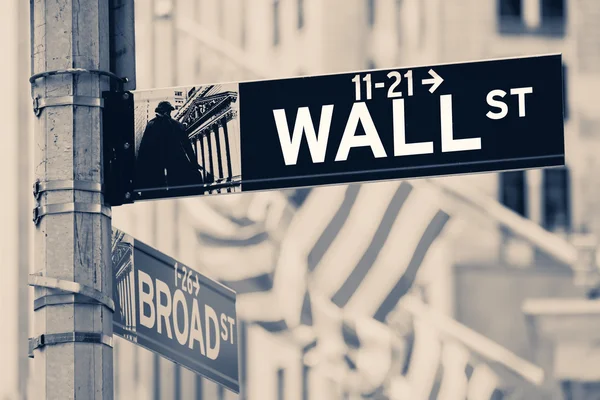 Vintage looking Wall street sign in New York City — Stock Photo, Image