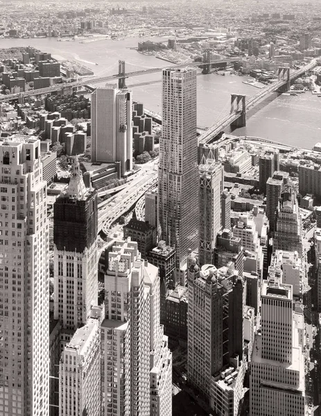 Black and white aerial view of downtown New York City — Stock Photo, Image