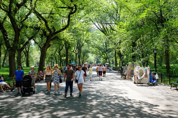 A látogatók és az utcai művészek, New York City, Central Park plázában — Stock Fotó