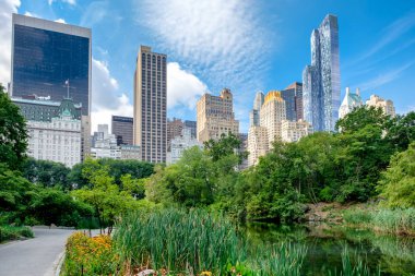 Central Park'a Ne midtown Manhattan siluetinin manzarasına sahip