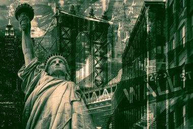 Özgürlük Anıtı ve birkaç yerler de dahil olmak üzere New York City kolaj