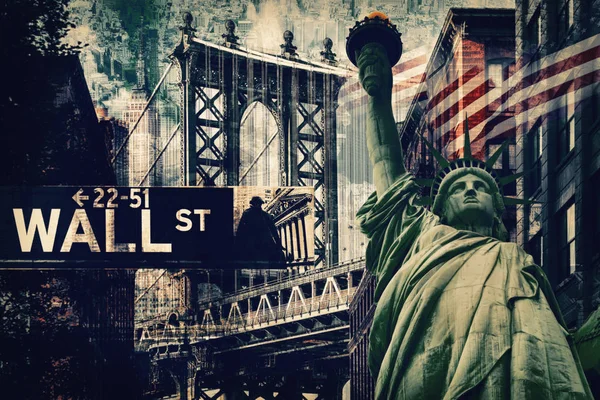 New York City Collage mit Freiheitsstatue und mehreren Sehenswürdigkeiten — Stockfoto