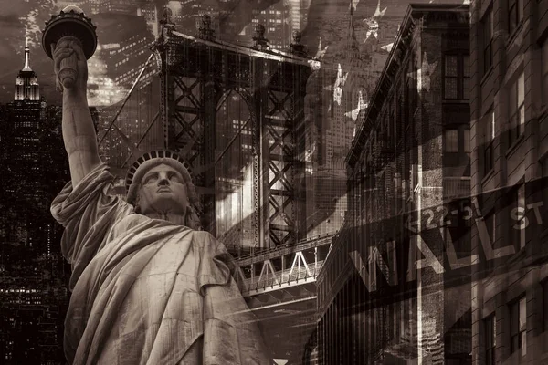 자유의 여 신상과 여러 랜드마크를 포함 하 여 뉴욕시 콜라주 — 스톡 사진