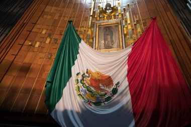 Image of the Virgin of Guadalupe and a mexican flag at the Basil clipart