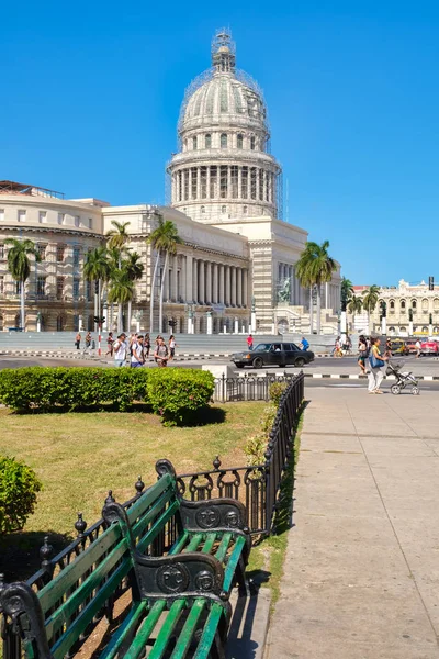 Street scene in downtown Havana with a view of the Capitol building Stock Image