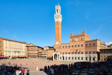 Piazza del Campo ve Palazzo Publico Ortaçağ şehri Siena, İtalya