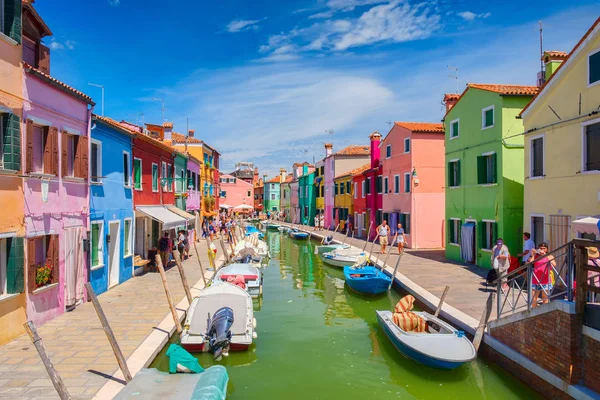 Colorful houses and canals on the island of Burano near Venice Stock Picture