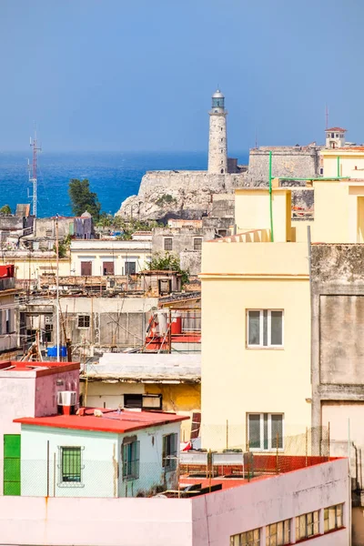 Beroemde Vuurtoren Van Morro Een Uitzicht Oude Gebouwen Havana — Stockfoto
