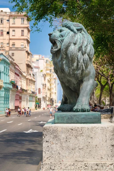 León de bronce en el Paseo del Prado en La Habana — Foto de Stock
