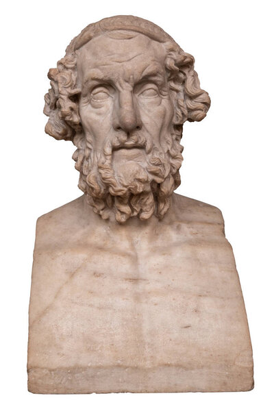 Ancient marble head of the greek poeat Homer - Isolated on white with clipping path