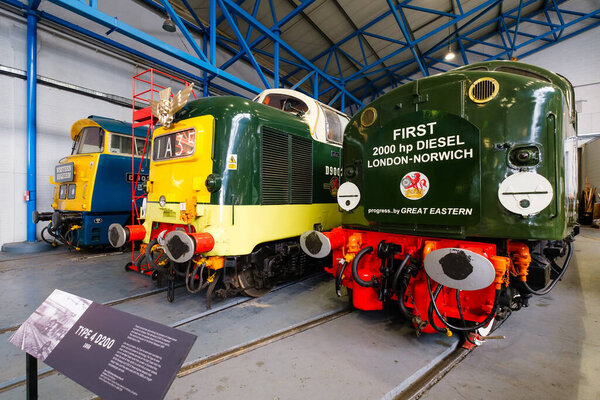 Type 4 D200 diesel powered locomotives at the National Railway Museum in York, UK