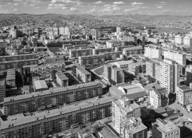 Moğolistan 'ın başkenti Ulaanbaatar' ın havadan görünüşü, yaklaşık Haziran 2019