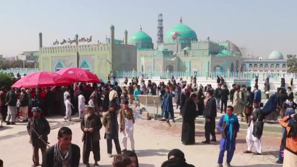 Povo Afegão Não Identificado Mesquita Azul Mazar Sharif Afeganistão Norte — Vídeo de Stock