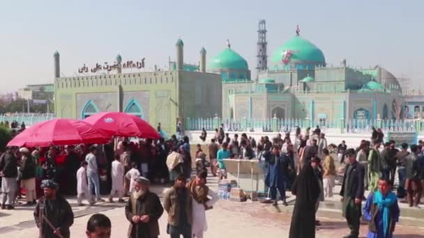 Unbekannte Afghanen Der Blauen Moschee Masar Sharif Nordafghanistan Jahr 2018 — Stockvideo