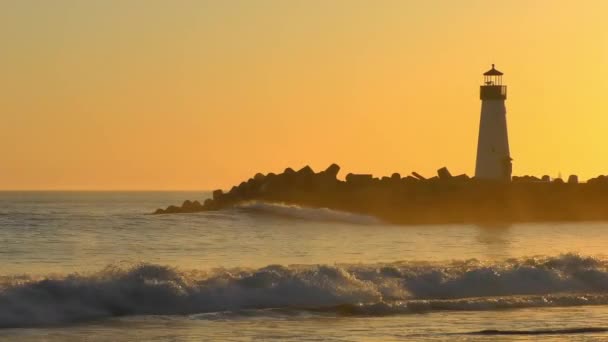 Fyren Santa Cruz Breakwater Alias Walton Vid Solnedgången Sett Utifrån — Stockvideo