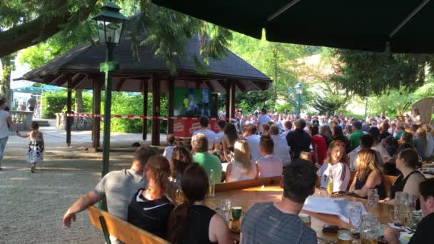 Passau Juni 2018 Die Deutschen Fußballfans Einer Freiluftkneipe Sehen Schweigend — Stockvideo