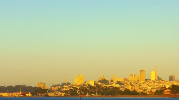 San Francisco Skyline Закате Видно Chrissy Field Сан Франциско Калифорния — стоковое видео