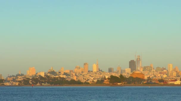 San Francisco Skyline Закате Видно Chrissy Field Сан Франциско Калифорния — стоковое видео