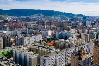 Moğolistan 'ın başkenti Ulaanbaatar' ın havadan görünüşü, yaklaşık Haziran 2019
