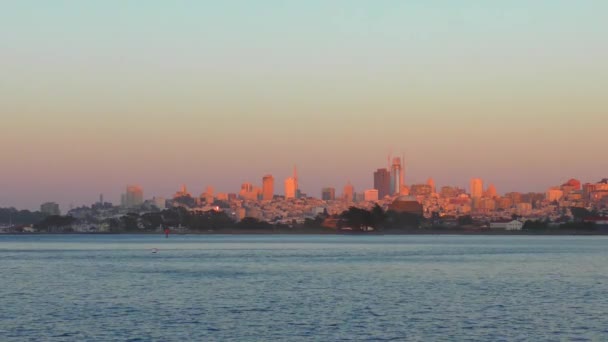 San Francisco Skyline Закате Видно Chrissy Field Сан Франциско Калифорния — стоковое видео