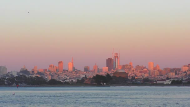 カリフォルニア州サンフランシスコのクリスピー フィールドから見られるように 日没時のサンフランシスコ スカイライン アメリカ — ストック動画