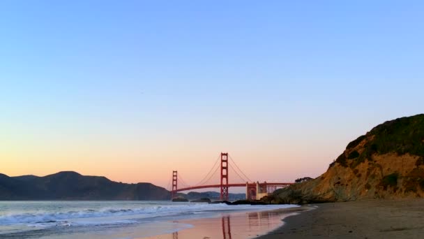 Golden Gate Bridge Visto Baker Beach Tramonto San Francisco California — Video Stock