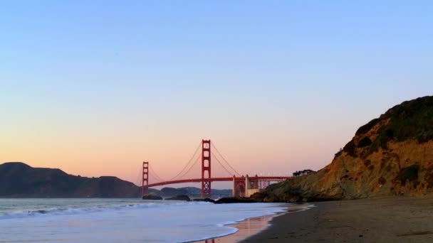 Golden Gate Bridge Visto Baker Beach Tramonto San Francisco California — Video Stock