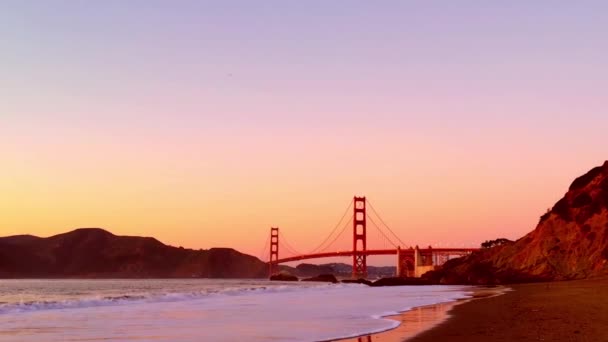 Golden Gate Bridge Visto Baker Beach Tramonto San Francisco California — Video Stock