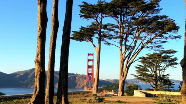 Γέφυρα Golden Gate Όπως Φαίνεται Από Baker Beach Στο Ηλιοβασίλεμα — Αρχείο Βίντεο