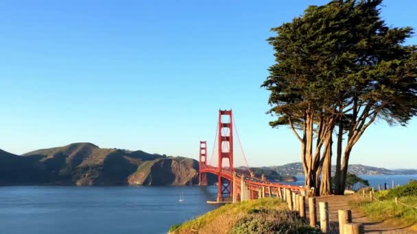 Golden Gate Híd Ahogy Baker Beach Től Látható Naplementekor San — Stock videók